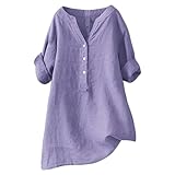 Blusa túnica mujer camisa lino camisa casual blusa mujer casual manga larga túnica transpirable gran tamaño vestido básico casual color sólido, Violet-B, XL