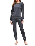 Wayleb Conjunto Chándal Terciopelo Mujer Manga Larga Cálido Pijama Mujer Invierno Terciopelo 2 Piezas Cuello Redondo Elática Conjunto Térmica Suave Cómodo
