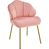 Yaheetech Moderno Velvet Silla en Forma de Concha con Piernas Doradas para Dormitorios de Sala de Estar, Sillas Laterales de Oficina Rosa