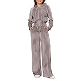 Conjunto de chándal para mujer, elegante, de manga larga, de dos piezas, traje deportivo de terciopelo, manga larga, con capucha y pantalones anchos, traje de fitness informal de 2 piezas, ropa de