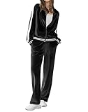 Ekouaer Chándal de terciopelo para mujer, 2 piezas, sudadera con cremallera y pantalones deportivos con bolsillos, tallas S-3XL, Negro -, Large