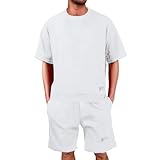 Generisch Chándal Waffle para hombre, traje corto de verano, camiseta de manga corta + pantalones cortos de jogging, conjuntos de 2 piezas, traje deportivo Y2k, traje deportivo de verano para hombres