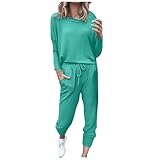 Conjunto de 2 piezas para mujer, estilo casual, talla grande, camiseta de manga larga ultrasuave, pantalones deportivos cómodos y cálidos, color puro con bolsillos, verde menta, 4XL