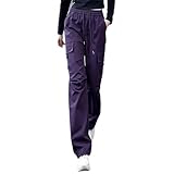 Pantalones cargo para mujer, de forro polar, cintura alta, sueltos, rectos, con bolsillos altos y cintura elástica, Forro polar morado., XXL