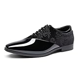 Bruno Marc Zapatos de esmoquin clásicos de charol de terciopelo con cordones formales Caden Oxford para hombre, Negro -, 40 EU