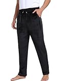Yukiuiny Pantalón Largo Terciopelo Hombre Pijamas Polar Suaves Grueso Cuadros Invierno Forro Elástico Ropa de Dormir Cómodo Regalos para Hombres Negro XL