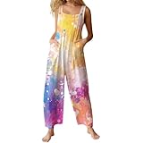 Monos genéricos para mujer de corte suelto sin mangas descontratadas tirantes estampado graffiti ligero y cómodo tendencias chic para diario playa vacaciones con bolsillos, naranja, XL