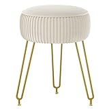 IBUYKE Terciopelo Taburete Redondo Osman, Mesa Lateral del Taburete de Maquillaje, Asiento de la cómoda de Terciopelo, Taburete del sofá Pouf, piernas de Acero Doradas, lechoso