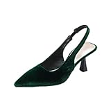 HROYL Zapatos de Tacón Mujer Clásicos Espigones con Hebillas y Tiras en la Parte Trasera,088-5-Verde Terciopelo,EU 38