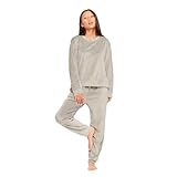 TRAMAS+ Pijama de Mujer Terciopelo Super Soft, Pijama Largo de Invierno, Conjunto de Camiseta de Manga Larga y Pantalón Largo con Cintura Ajustable - S, Verde Seco