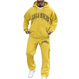Conjunto de chándal para hombre con capucha, para hombre, 2 piezas, sudaderas, estampado de Los Ángeles y pantalones de correr, manga larga, holgado, cómodo, mono deportivo para gimnasio, amarillo