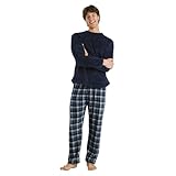 TRAMAS+ Pijama Hombre de Invierno, Pijama de Coralina con Manga Larga Polar y Pantalón Largo, Conjunto de Pijama Cómodo y calentito - M, Cuadro Brais Azul Marino