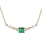 Collar de Mujer de Oro Amarillo de 18 Quilates, Esmeralda Verde Cuadrada de 0,29 Quilates con Diamante Blanco de 0,04 Quilates, joyería, Collar de Boda de 18 Pulgadas