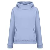 Sudadera de color liso para mujer, manga larga, cuello alto, bolsillo, para invierno, otoño, casual, a la moda, Violeta claro., L