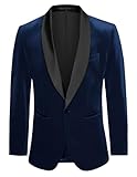 GRACE KARIN Chaqueta Ajustada con Cuello Chal para Hombre, Chaqueta de Terciopelo con un botón para Fiesta de Boda, M Azul