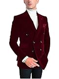 Chaqueta de terciopelo con doble botonadura para hombre, chaqueta de esmoquin con solapa de muesca, para boda, fiesta, uso casual, granate, 52