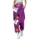 Genérico Medias Jogging Mujer, disfraz adulto Halloween para mujer, pantalón chic y elegante, de cintura alta, pantalón de relajación de pierna ancha, estampado de Halloween, pantalones cómodos y