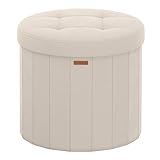 SONGMICS Mazie Colección - Banco Redondo, Taburete Reposapiés Plegable con Tapa Extraíble, Montaje Fácil, Puff de Terciopelo para Dormitorio, Sala de Estar, Entrada, Beige Capuchino LSF608L01
