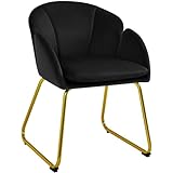 Yaheetech Silla Comedor Silla Tapizada Terciopelo Sillon para Dormitorio Silla para Comedor Cocina Pata Metal Silla Terciopelo Sala de Estar Negro