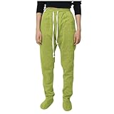 Pantalones casuales de otoño e invierno para mujer, color liso, con terciopelo grueso y cintura elástica, 2 unidades, pierna ancha con lentejuelas, verde, S