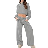 Modeewel Chándal para mujer, de dos piezas, elegante, informal, deportivo, para correr, para el tiempo libre, de terciopelo, para correr, sudaderas, gris claro, L