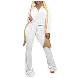 Genérico Traje Deportivo Femenino de Terciopelo Elegante Conjunto de Dos Piezas con Cremallera y Bolsillos para Estilo Casual (White, XL)