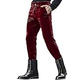 Pantalones de terciopelo para hombre, pantalones lisos hasta el tobillo en tela de poliéster, pantalones elegantes vintage para hombre (vino tinto)