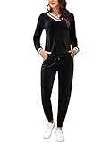 Totatuit Pijama Terciopelo Mujer Dos Piezas Cálido Cómodo Cuello V Mujer Casual Traje de Pijama para Primavera Otoño Invierno Ropa de Dormir Negro S