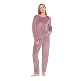 TRAMAS+ Pijama de Mujer Terciopelo Super Soft, Pijama Largo de Invierno, Conjunto de Camiseta de Manga Larga y Pantalón Largo con Cintura Ajustable - L, Lolenda Berenjena