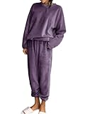 KOTTY Conjunto de chándal de forro polar para mujer, con pantalones deportivos y sudadera, perfecto para aeropuerto e invierno, Morado, Large