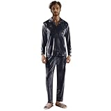 Generisch Pijama de terciopelo para hombre de manga larga con botones en V, ropa de dormir de dos piezas, ropa de dormir clásica de forro polar suave de invierno, pijama acogedor, traje de casa Pjs