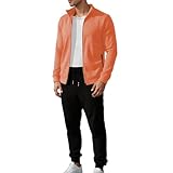 Chándal térmico de forro polar para hombre, con cremallera, con capucha, pantalones deportivos, ropa de descanso de dos piezas, ropa de descanso diaria y entrenamiento activo, naranja, 3XL