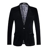 Sakko Chaqueta de traje británica clásica de terciopelo para hombre, corte regular, con 1 botón, monocolor, para negocios, deportiva, para fiesta, boda, graduación, Negro , L