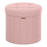 SONGMICS Mazie Colección - Banco Redondo, Taburete Reposapiés Plegable con Tapa Extraíble, Montaje Fácil, Puff de Terciopelo para Dormitorio, Sala de Estar, Entrada, Rosa Jalea LSF608R01