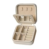 NONGYU Joyero portátil con compartimentos interiores suaves, impermeable, de poliuretano, para anillos exteriores, collares, caja de almacenamiento para uso diario, práctico estuche de joyería de