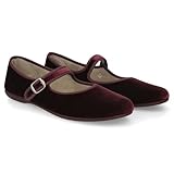 PAYMA - Merceditas Mujer de Terciopelo. Bailarinas Planas Sandalias Casual Mary Jane Cómodas. Hechas en ESPAÑA. Cierre Hebilla. Color: Burdeos, Talla: EU 39