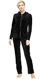 Dolcevida Conjunto de chándal de terciopelo para mujer, sudadera con capucha y pantalones deportivos de pierna ancha, 2 piezas, Sudadera negra con cremallera completa, Large