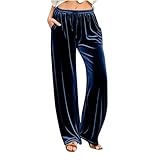 Ofertas Flash del Dia Pantalones Mujer Otoño e Invierno Cintura Elástica Pantalón Anchos de Terciopelo Dorado Suave Cómodo Pantalon Rectos Ligero Casuales con Bolsillos y Cordón para Jogger Diario