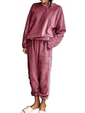 KOTTY Conjunto de chándal de forro polar para mujer, pantalones de chándal de lana para invierno, ajuste holgado para mujer, Rosa Nublado, XL