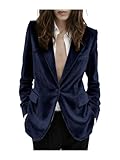 Blazer de Terciopelo para Mujer, Chaqueta Ajustada Con Un Botón, Cálida para Invierno, Boda, Graduación, Azul Marino, XXL