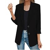 Blazers para mujer de negocios, casual, blazer ligero y elegante, con cuello de chal, botones, chaqueta de ajuste holgado, elegante, chaqueta de traje de trabajo con bolsillos, ropa exterior, Negro, S