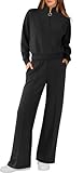 RUBZOOF Conjunto de 2 piezas para mujer, conjunto de ropa de otoño con media cremallera, sudadera de pierna ancha y pantalones deportivos a juego, 01-Negro, XXL