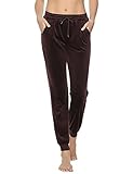 Aottori Pantalones Deportivos Mujer Terciopelo Joggers Cintura Alta con Cordón Pantalon Chandal Elastica Sweatpants con Bolsillos para Yoga Gym Marrón XXL