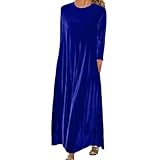 Elegante vestido largo casual de terciopelo dorado con cuello redondo para mujer, delgado y semiformal, azul, XL