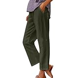 Pantalones de verano para mujer con bolsillos, pierna recta, algodón y lino, pantalones de mujer con bolsillos de descanso, cómodos, clásicos, elegantes, cómodos, transpirables, casuales, verde, S