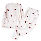 Conjunto de pijama mullido para mujer, ropa de dormir de 2 piezas, ropa de dormir casual de forro polar suelto, pantalones de descanso de felpa gruesa para invierno, conjunto de pijama acogedor para