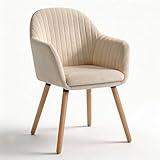 WOLTU 1x Silla de Comedor Nordica Estilo Vintage, Tapizada con Reposabrazos en Terciopelo, Estructura de Madera Silla de Escritorio Crema