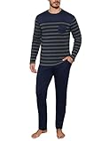 Aseniza Pijama de Algodón para Hombre - Manga Larga Ropa de Dormir con Top y Pantalones 2 Piezas - Invierno