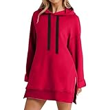 Sudaderas largas para mujer del Reino Unido con capucha gruesa de manga larga con bolsillos, color liso, abertura lateral, a la moda, casual, holgada, para primavera y otoño, sencillas para uso diario