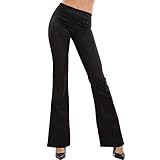 Toocool Pantalones Mujer Campana Ajustados Pata de Elefante Terciopelo Pana Cintura Alta Elásticos Elegantes VI-82148 [L, Negro]